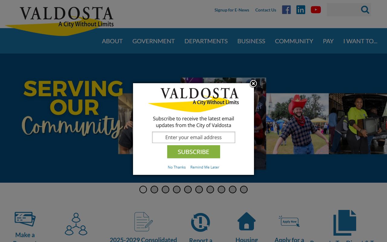 Valdosta Georgia city portal website showing city police department and local government resources