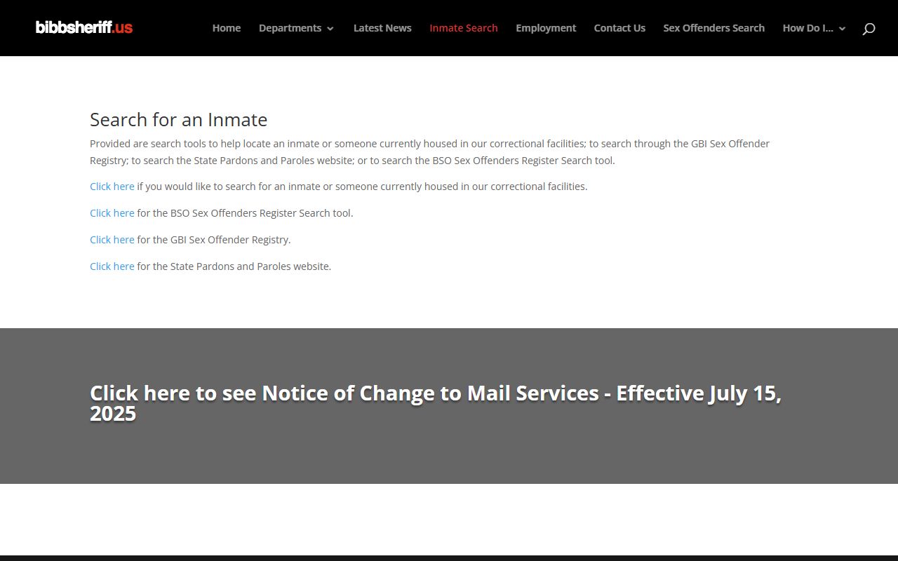 Alternate Bibb County Sheriff inmate search link for accessing arrest and booking records in Macon