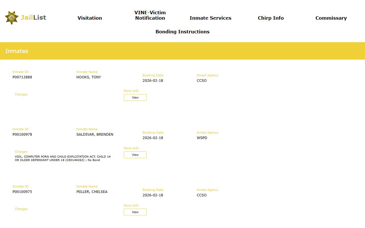 Cherokee County Sheriff inmate search roster showing booking records and arrest data