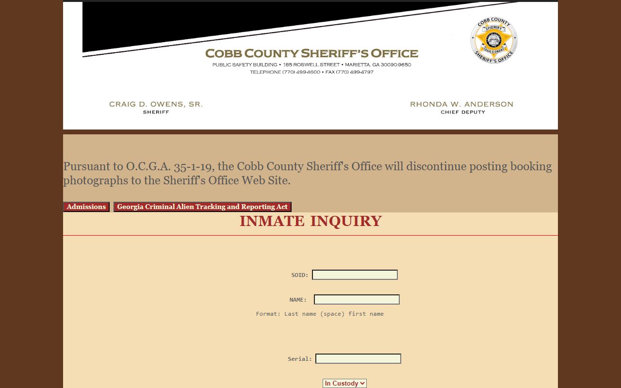Cobb County Sheriff inmate search portal for busted mugshots and booking records