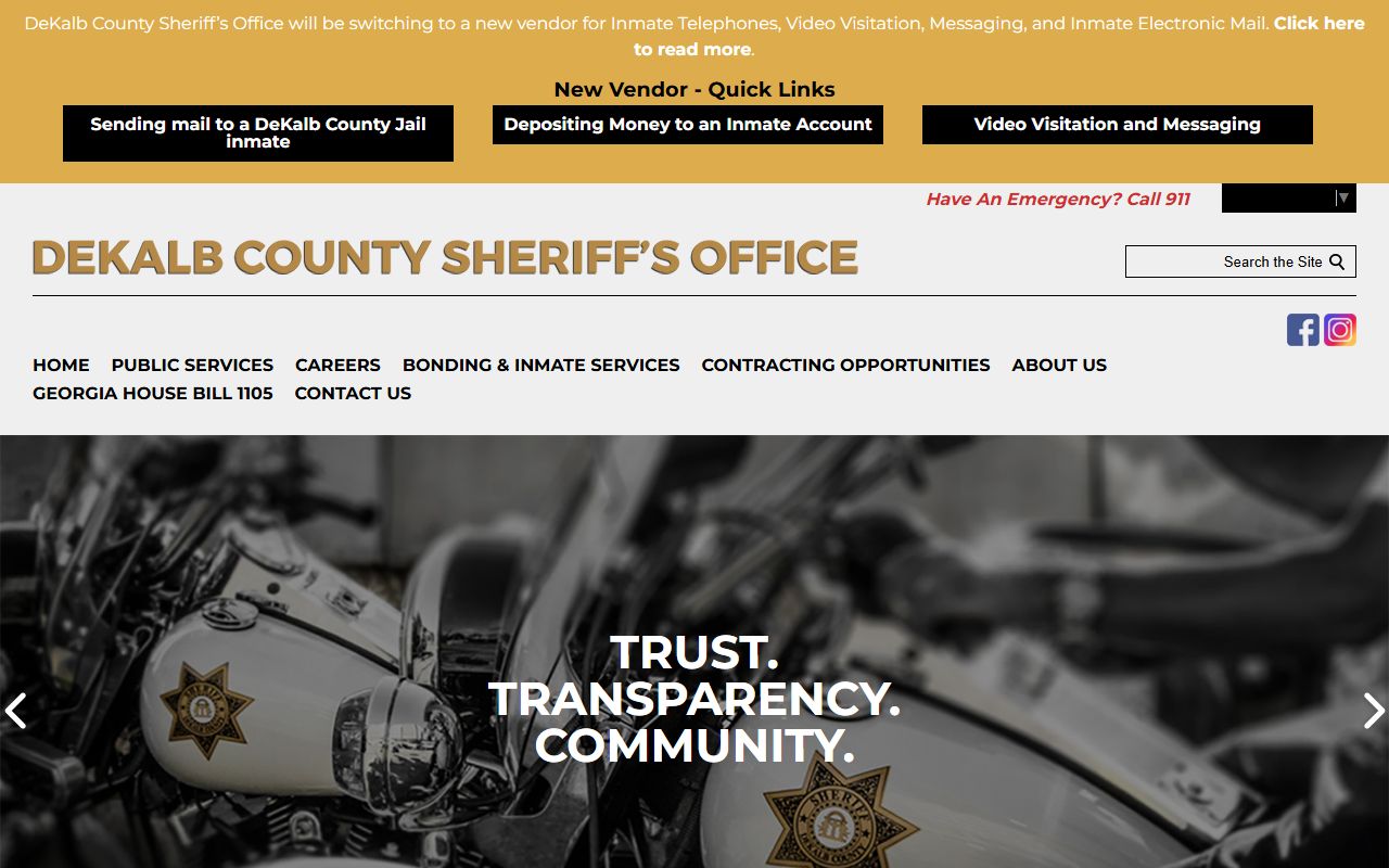 DeKalb County Sheriff's Office homepage with inmate lookup and arrest record resources