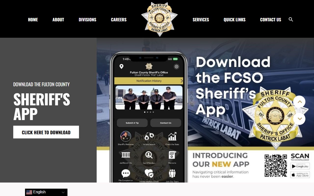 Fulton County Sheriff's Office homepage with inmate services and arrest records information