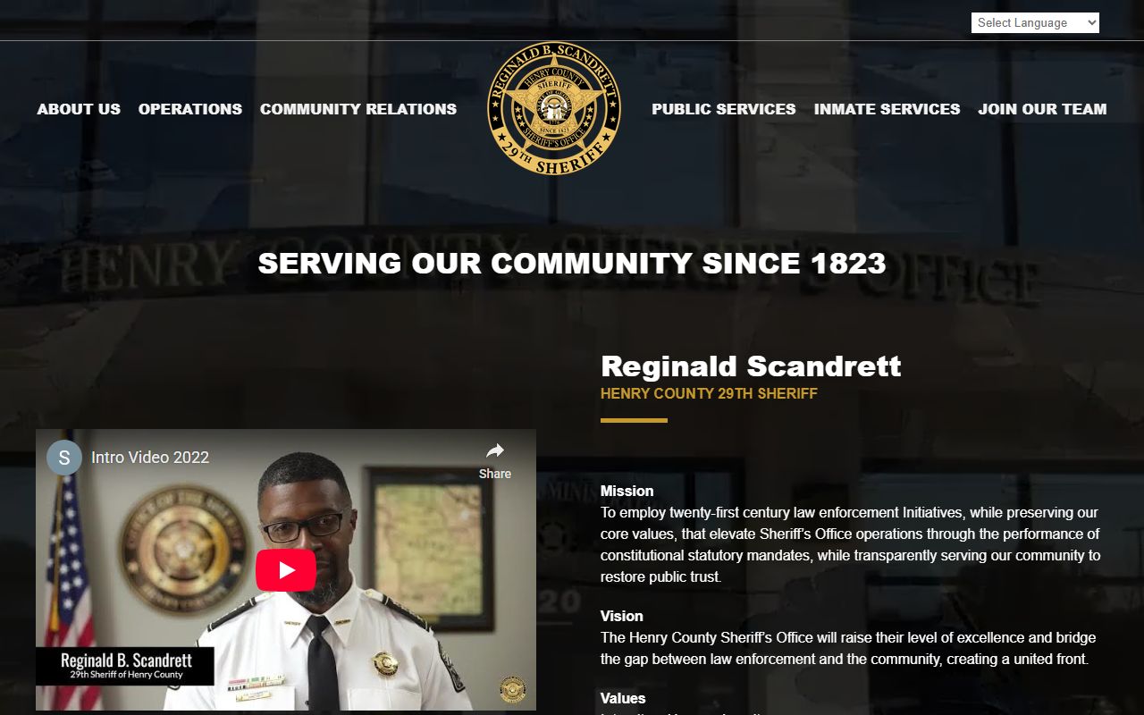 Henry County Sheriff's Office homepage with links to inmate search and arrest records