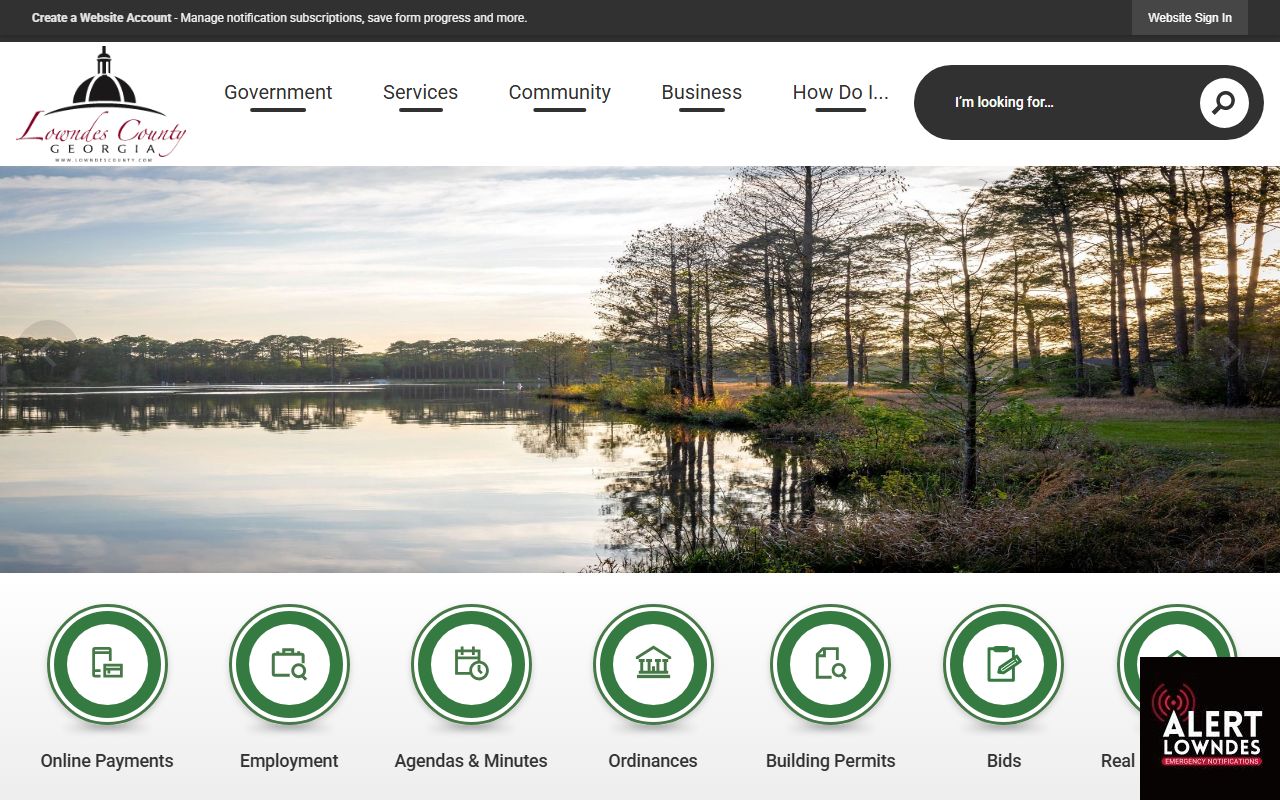 Lowndes County Sheriff's Office homepage showing contact information and links to jail and arrest record services in Valdosta, Georgia