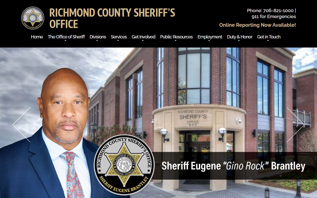 Richmond County Sheriff's Office homepage with inmate inquiry and arrest records for Augusta, GA