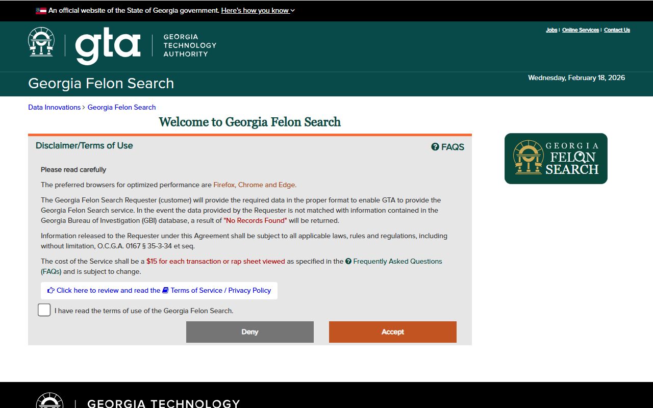 Georgia felon search direct portal for criminal conviction lookup
