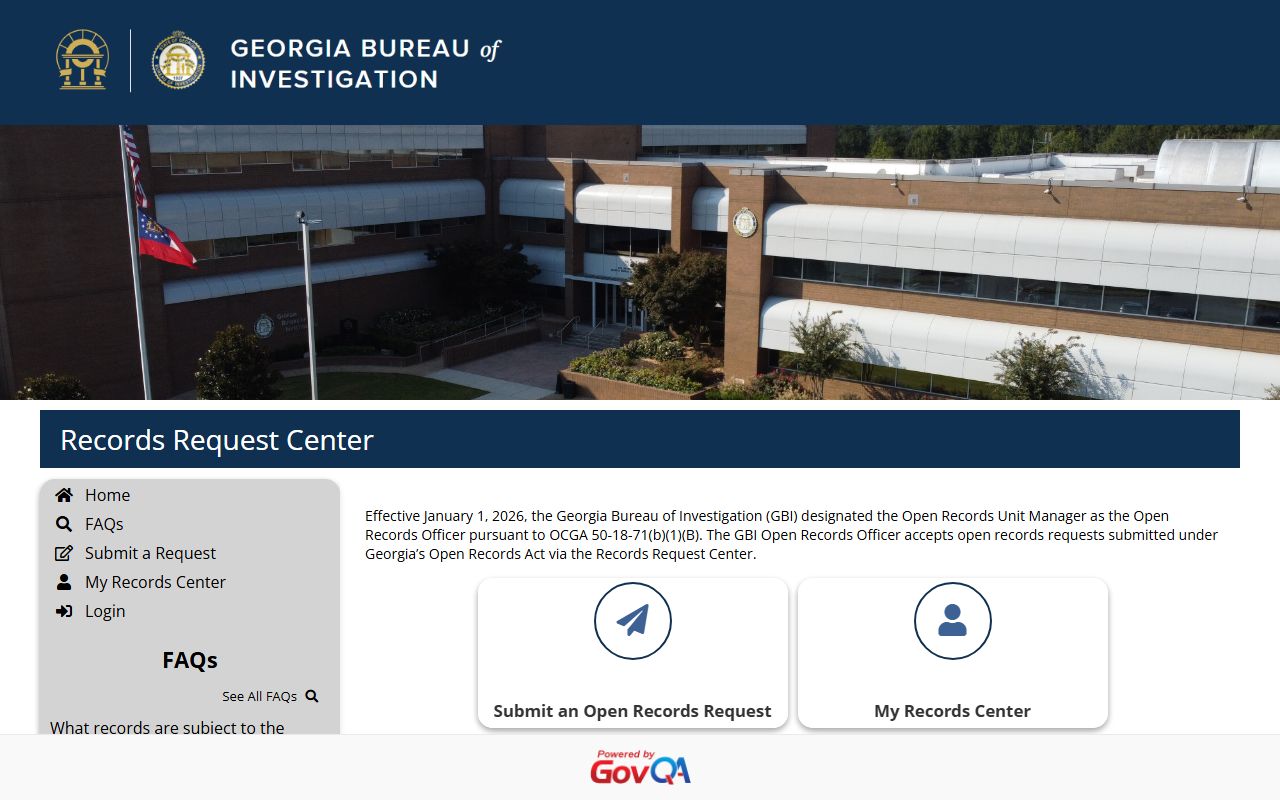 GBI open records request portal for Georgia arrest records and busted mugshots