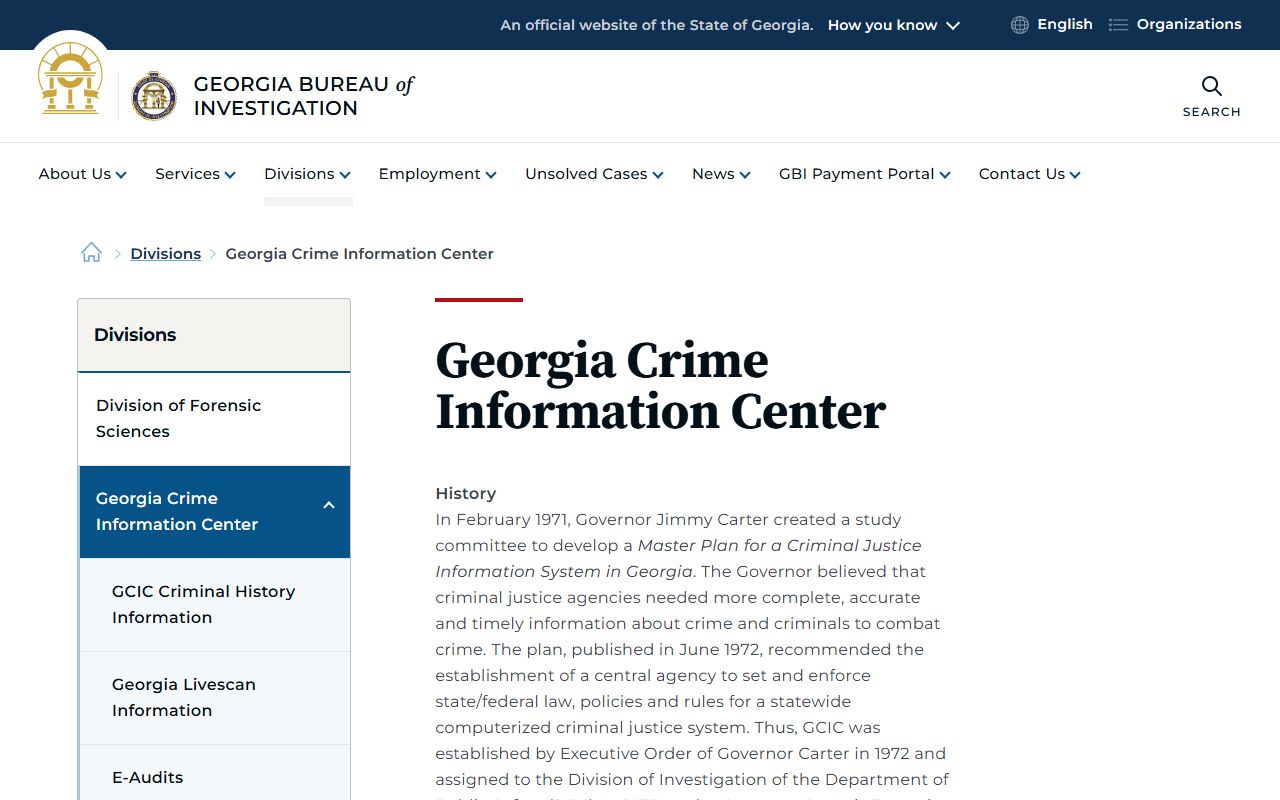 GBI Georgia Crime Information Center GCIC division page for arrest records and mugshots
