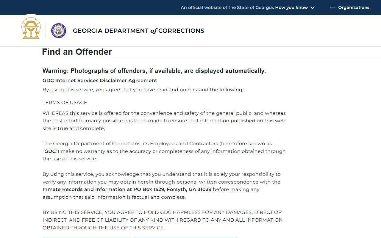Georgia Department of Corrections offender query database search for inmate mugshots