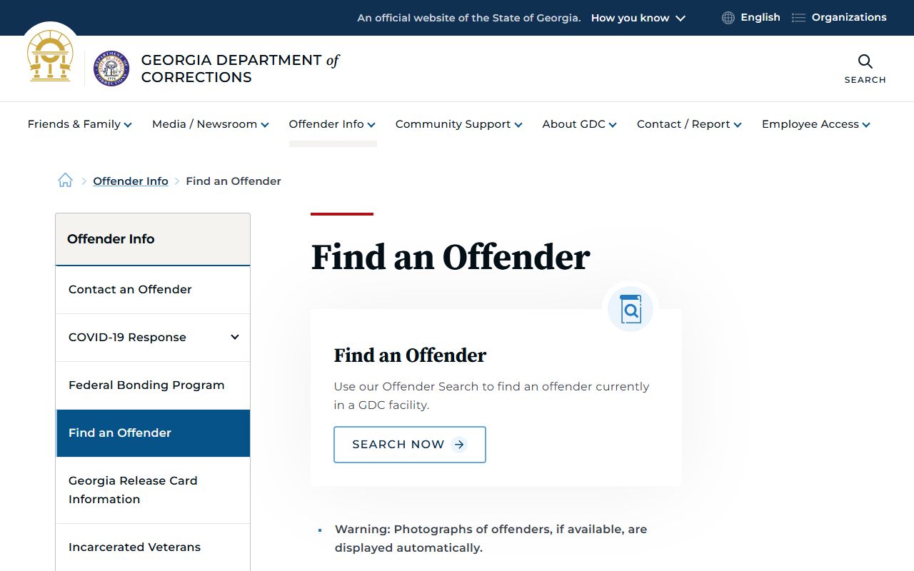 Georgia Department of Corrections find an offender service portal for inmate records